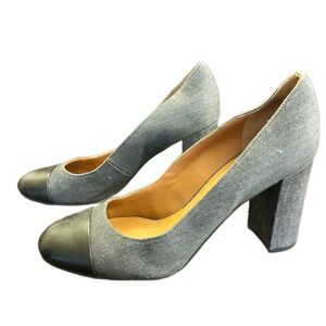 Sarto Denim Block Heels with Black Tow Size 7.5